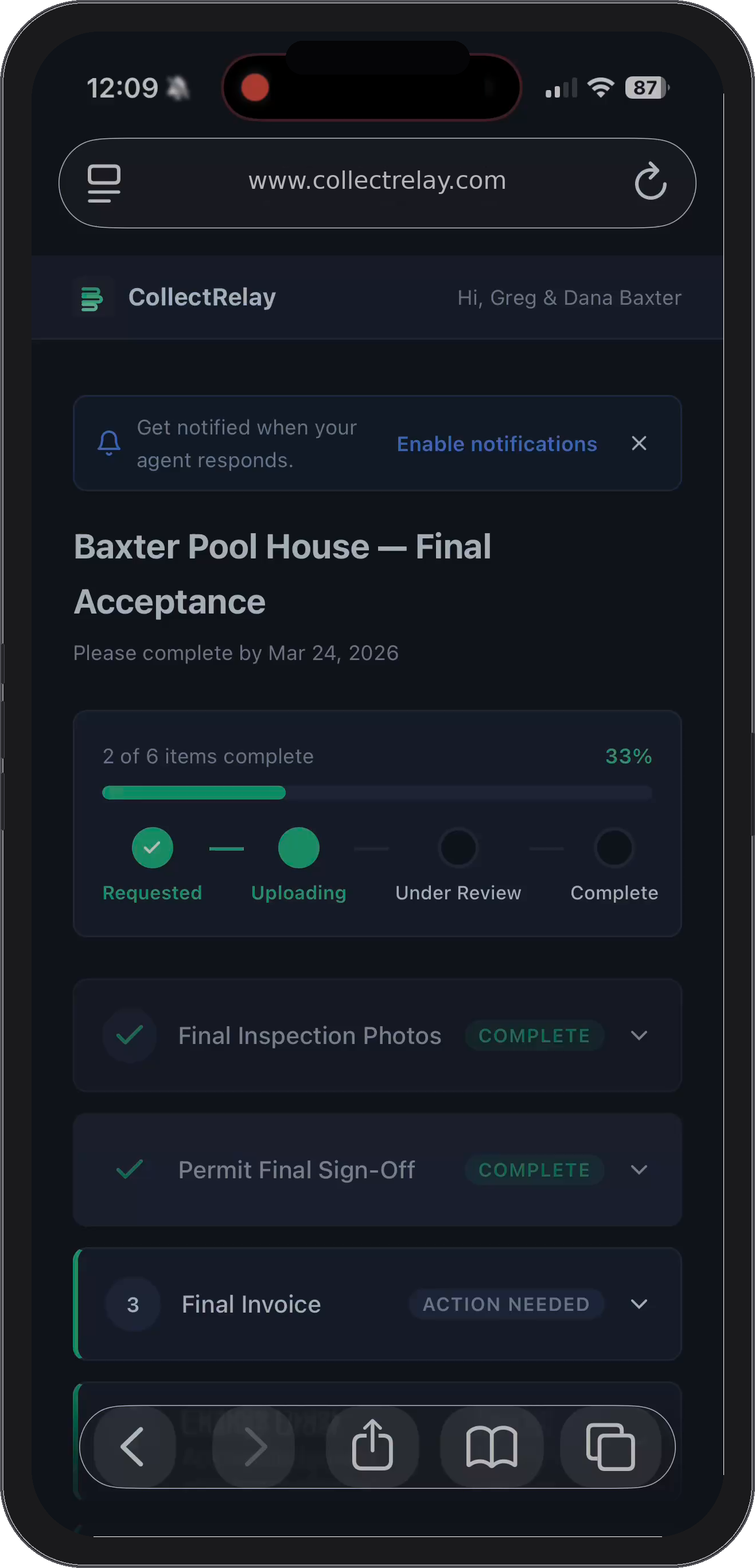 Client portal on mobile device