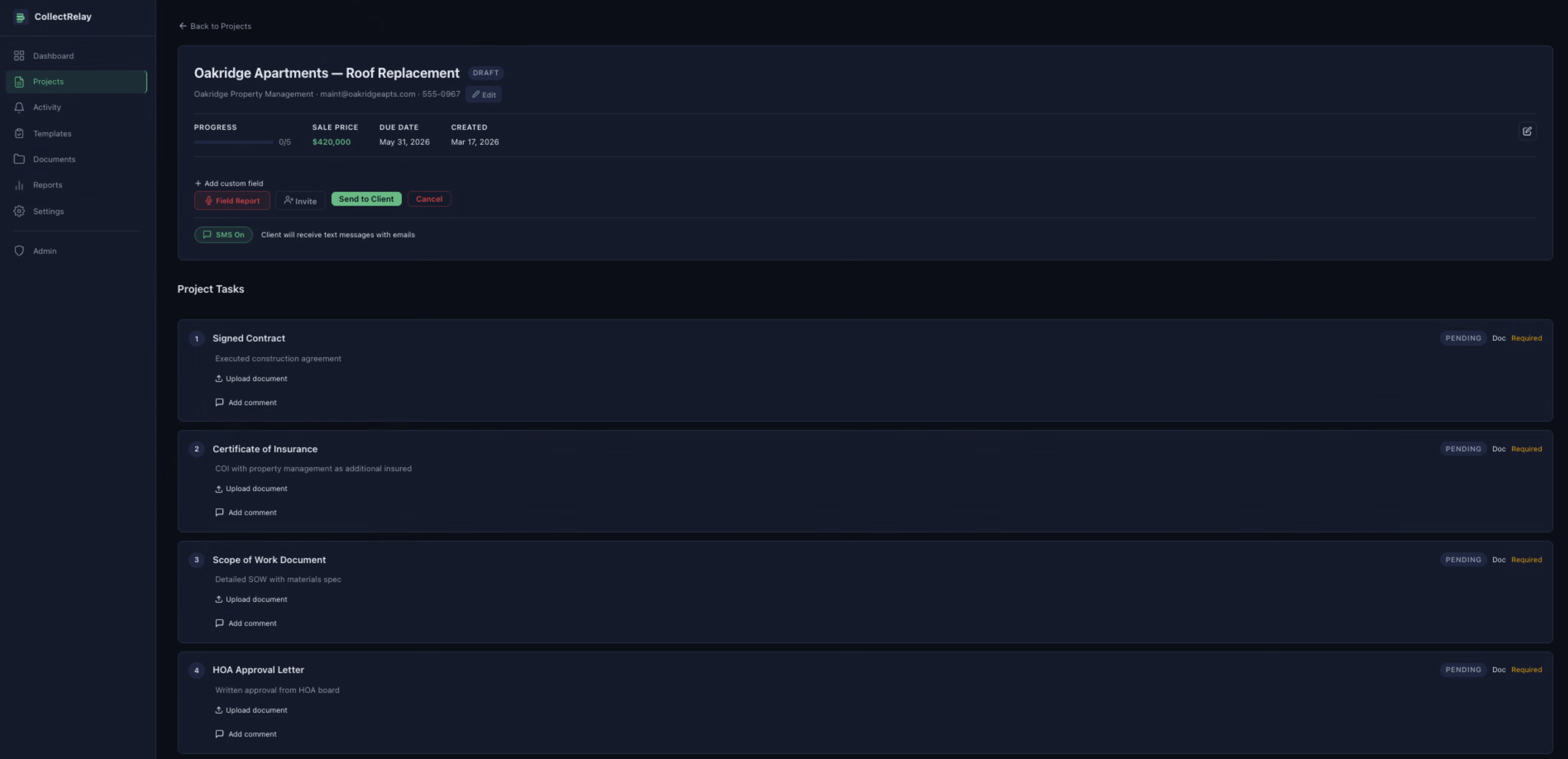 Real estate project with document checklist