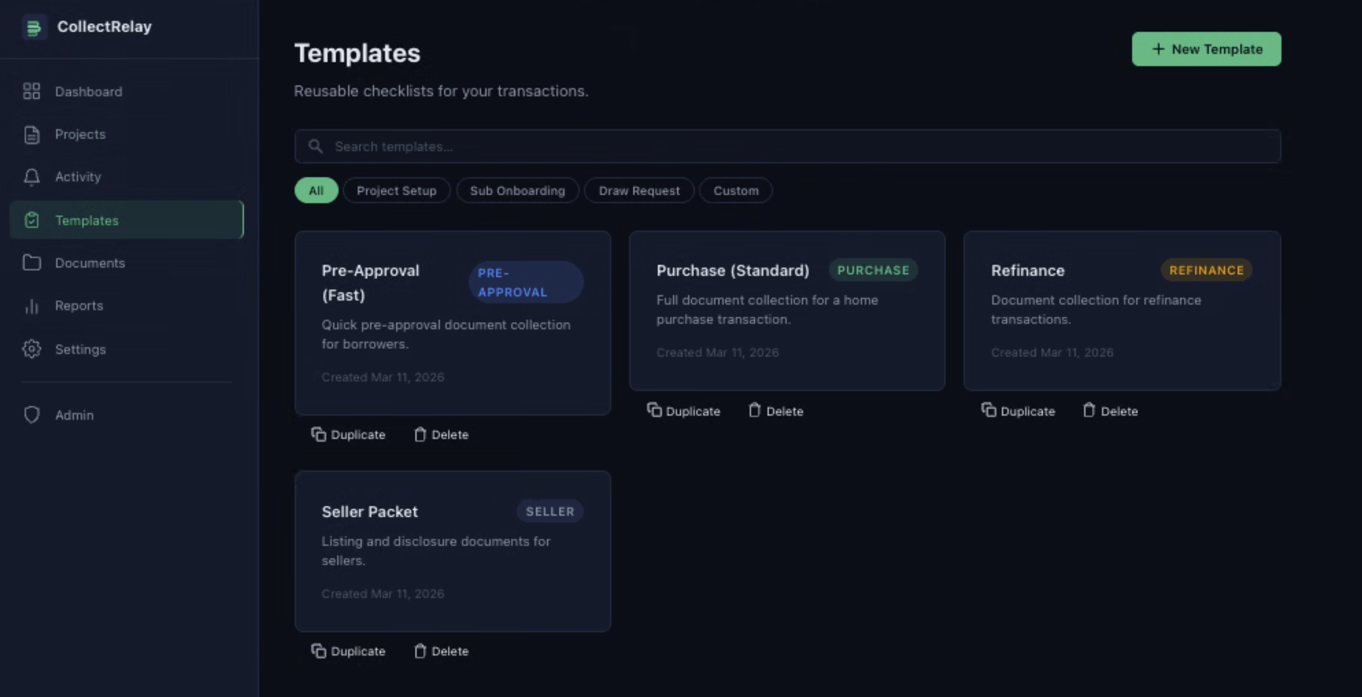 Template library with reusable checklists